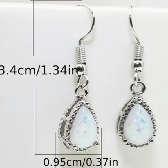 STERLING SILVER PLATED MOONSTONE DANGLE EARRINGS - Picture 2 of 2
